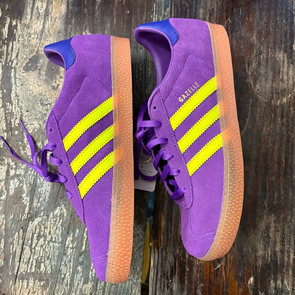 Adidas Gazelle Kids 7 Unisex Purple Yellow Suede New w/ Box SKU ADGZ-Y7-BU - Picture 3 of 5